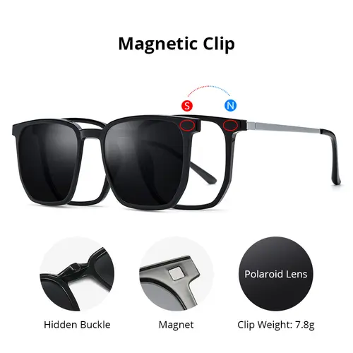 NIANZHEN TR90 Alloy Glasses Frame Men Square Magnet Clip Eyeglasses Gradient Polarized Sun Lens Women Ultralight Eyewear 2181 - Image 3