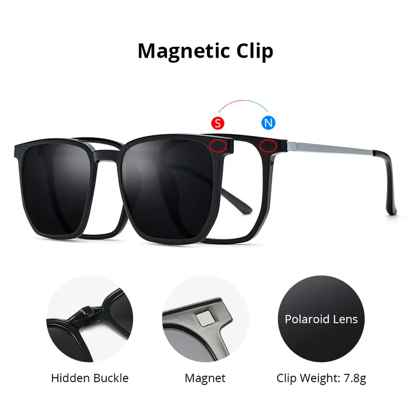 NIANZHEN TR90 Alloy Glasses Frame Men Square Magnet Clip Eyeglasses Gradient Polarized Sun Lens Women Ultralight Eyewear 2181 - Image 3