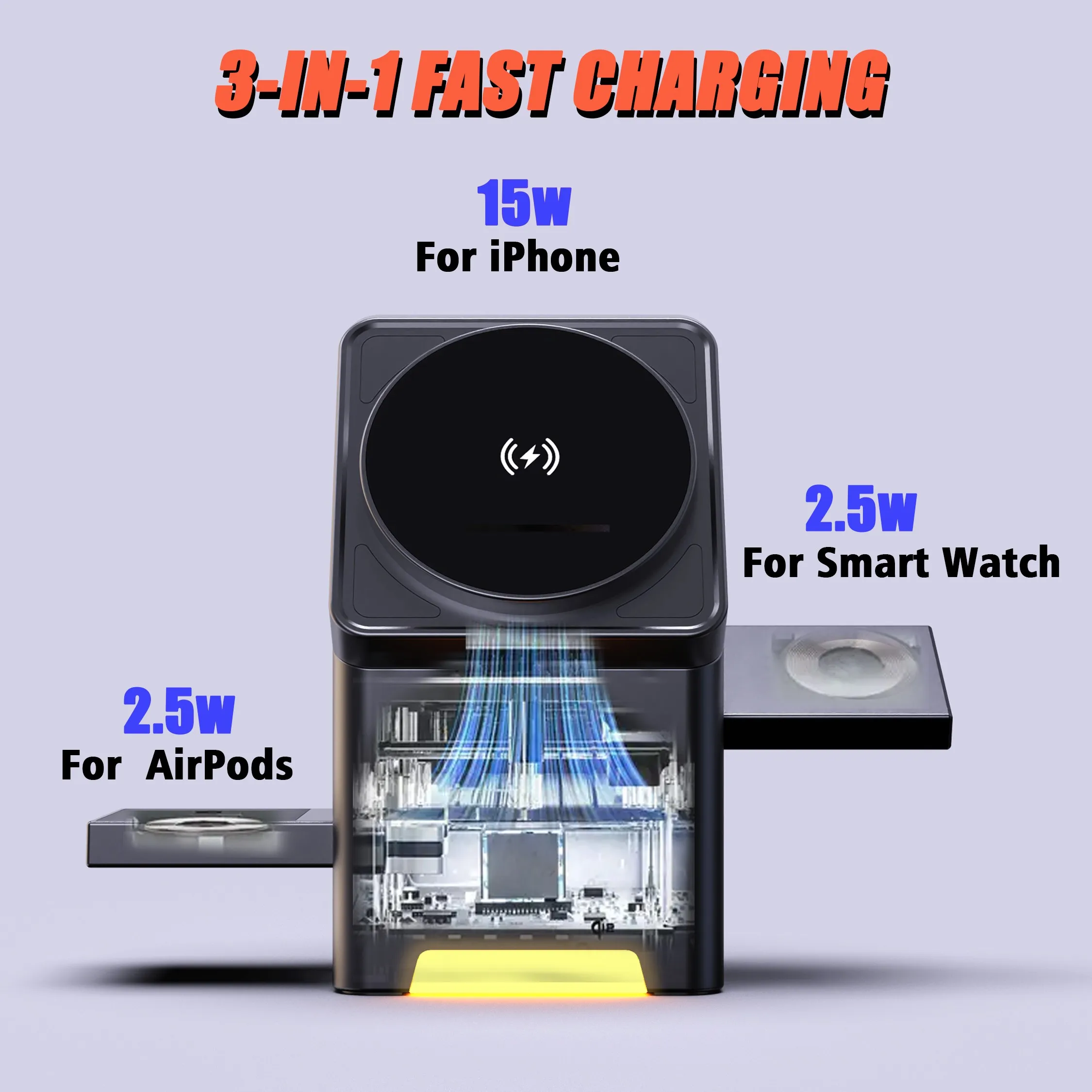 2025 دوران اللمس 3 في 1 محطة شحن لاسلكية مغناطيسية 15 واط شاحن سريع آيفون 16 15 14 13 12 ل AirPods IWatch