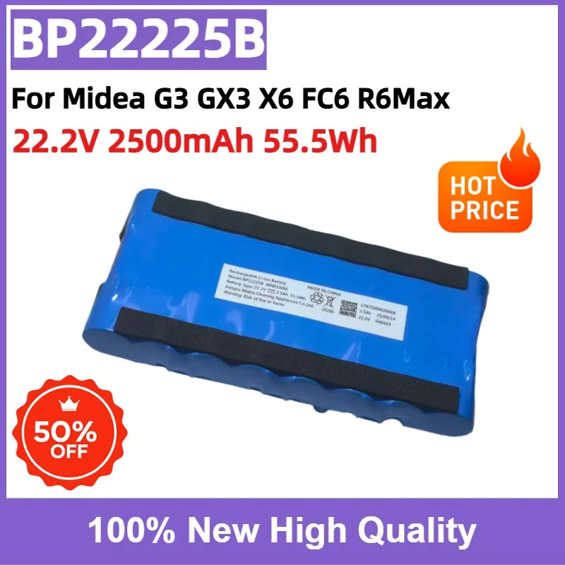 Replacement Battery BP22225B 22.2V 2500mAh 55.5Wh for Midea G3 GX3 X6 FC6 R6Max Cordless Wet Dry Vacuum Cleaner 6INR19/66