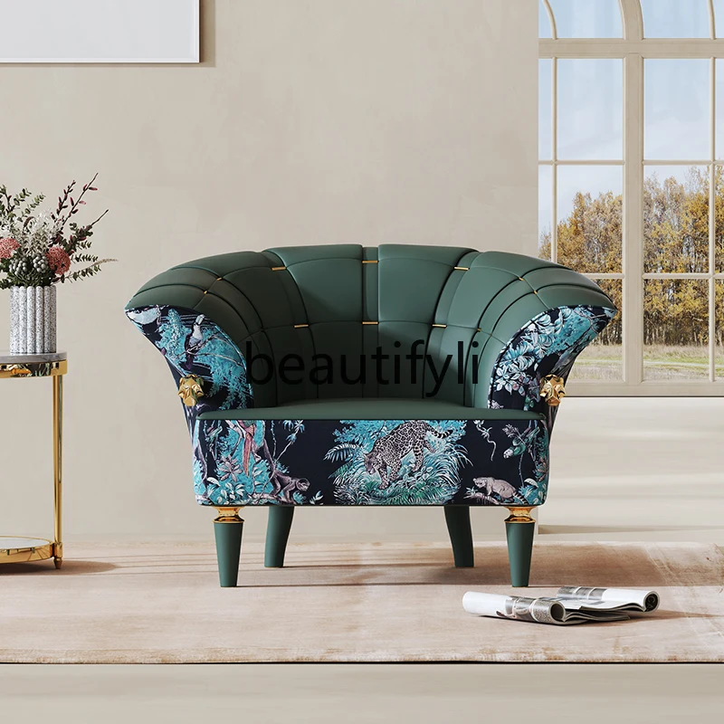 Light luxury sofa chair embroidery color picture flannel leisure chair living room single chair designer bedroom balcony