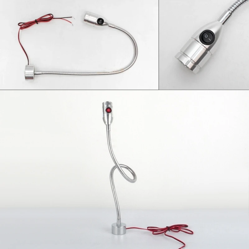 DC12V 24V LED Gooseneck Machine Tool Light 3W Industrial Hose Work Lamp Fixed Base Kitchen Bedside Garage Spotlights With Switch