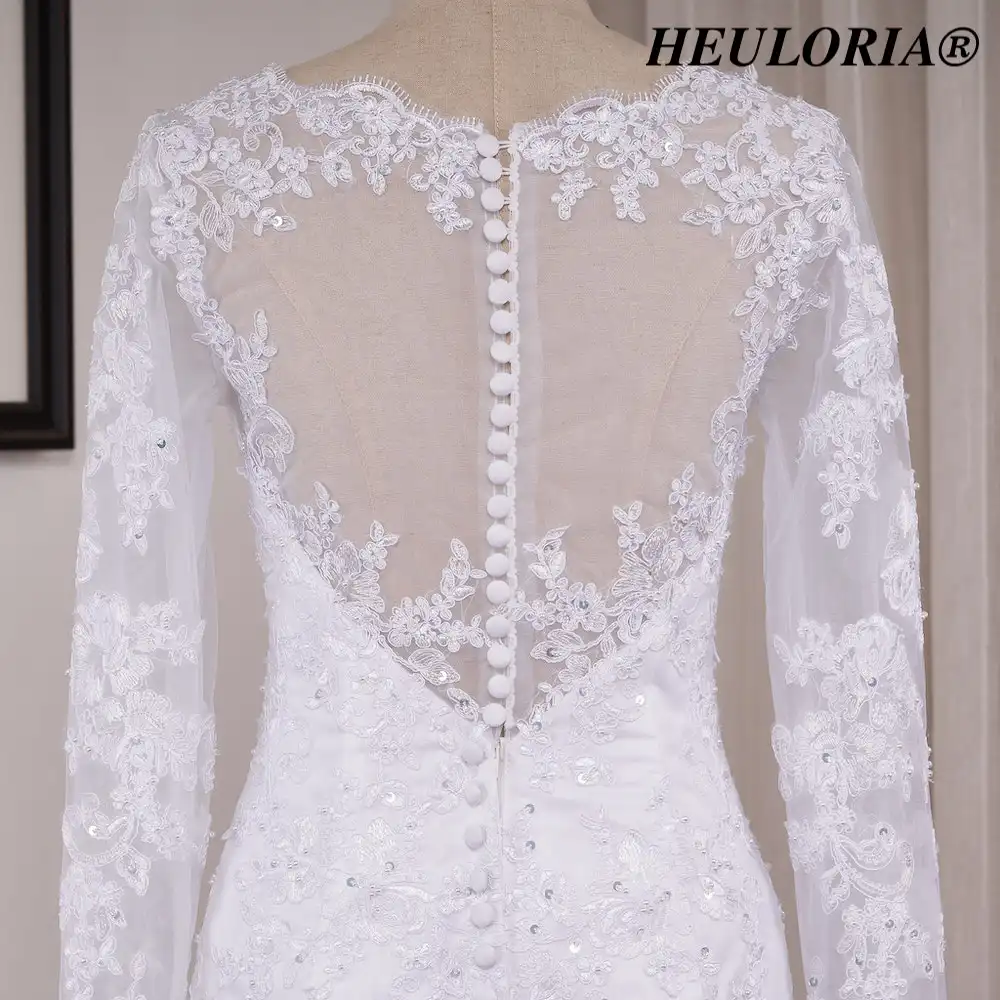 HEULORIA vintage Mermaid Wedding Dresses long sleeve o neck bride dress Plus size lace beading Wedding dress Robe de mariage