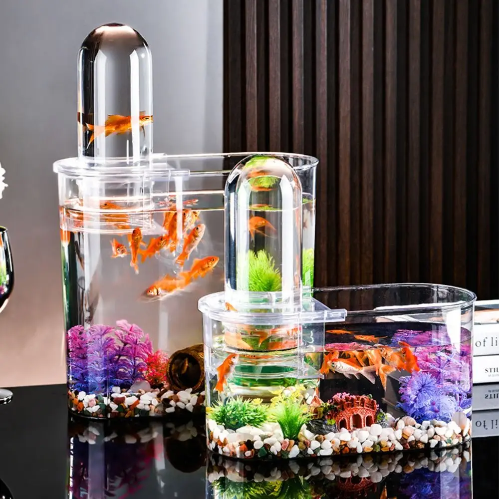 

Clear View Negative Pressure Fish Tank Plastic Shatterproof Floating Desktop Fish Tank Space Saving Small Goldfish Tank