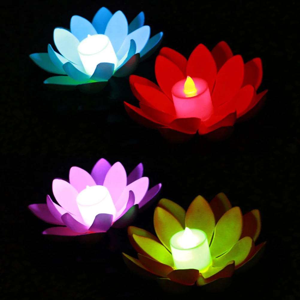 

6Pcs Lotus Lantern LED Lights Pond Night Flower Pool Lamp Flameless Decorative Wax Candles for Home Wedding Party