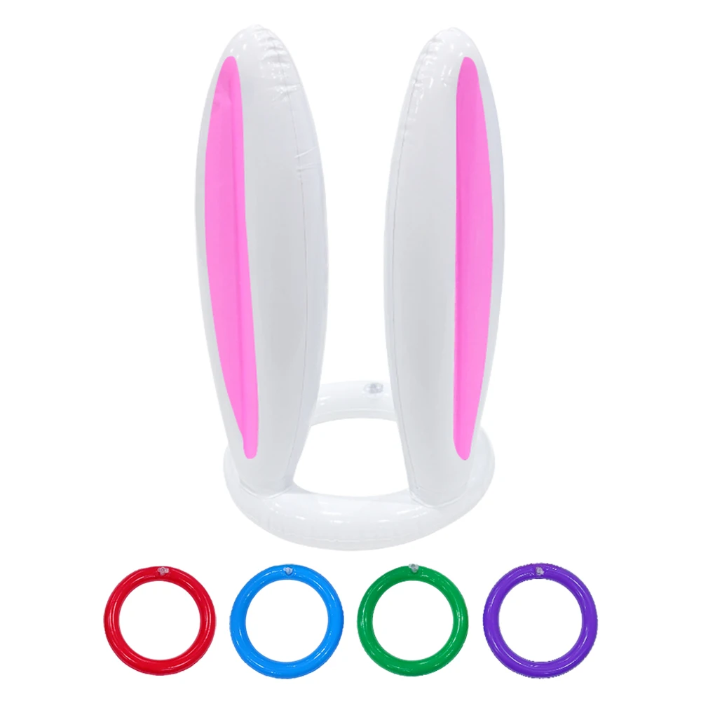 1 pezzo di giocattolo gonfiabile in PVC orecchio di coniglio atmosfera palloncino puntello Gioco per feste di Pasqua Gioco a cerchio Cerchio da lancio Giocattolo a cerchio di Pasqua