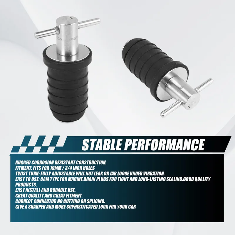 A28F-해양 보트 배수 플러그 T-핸들 나사 조정 가능한 고무 데크 배수 플러그