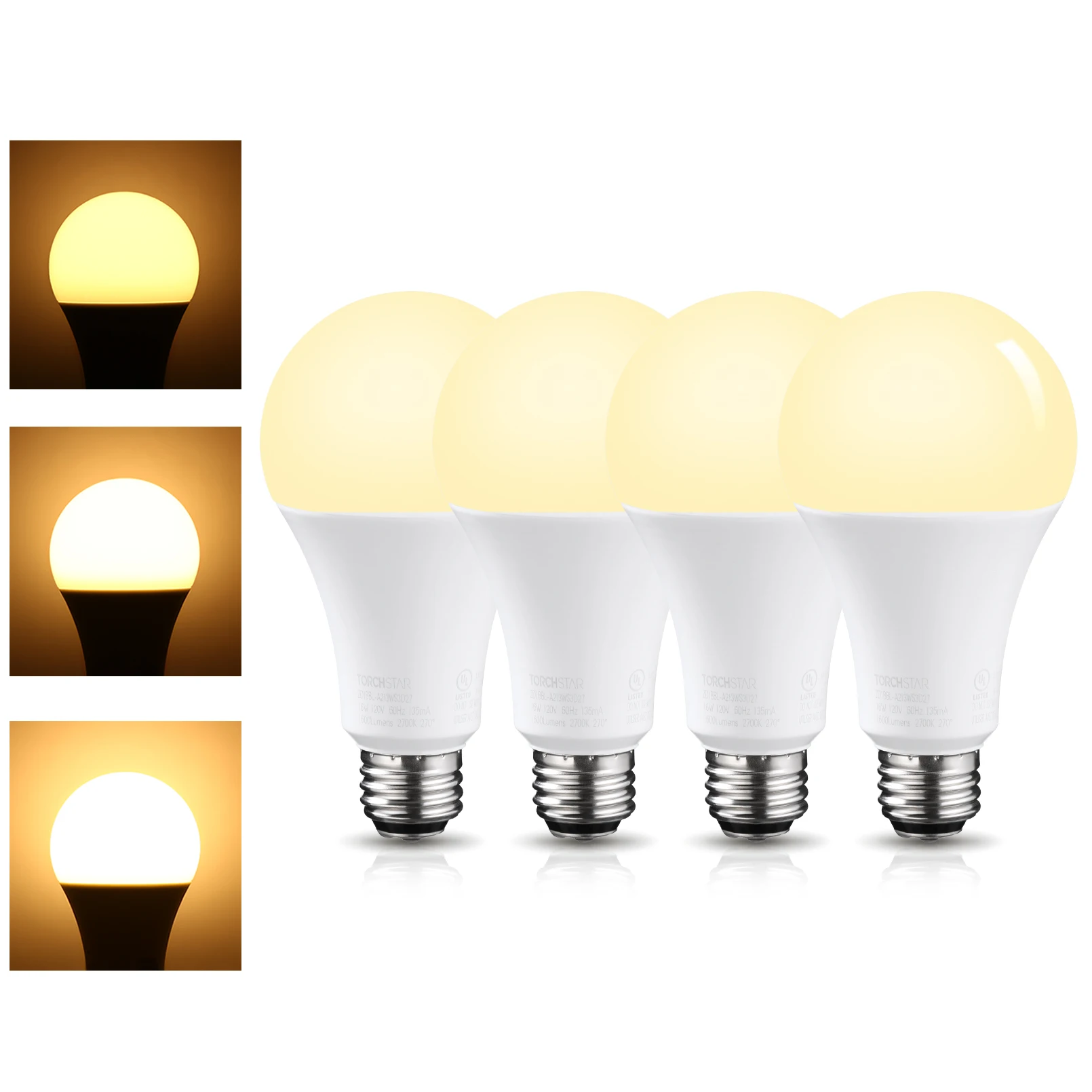 

4 Pack LED 3-Way Light Bulb A21, Energy Star & UL-Listed, E26 Base, 2700K Soft White, 40/60/100W Equivalent