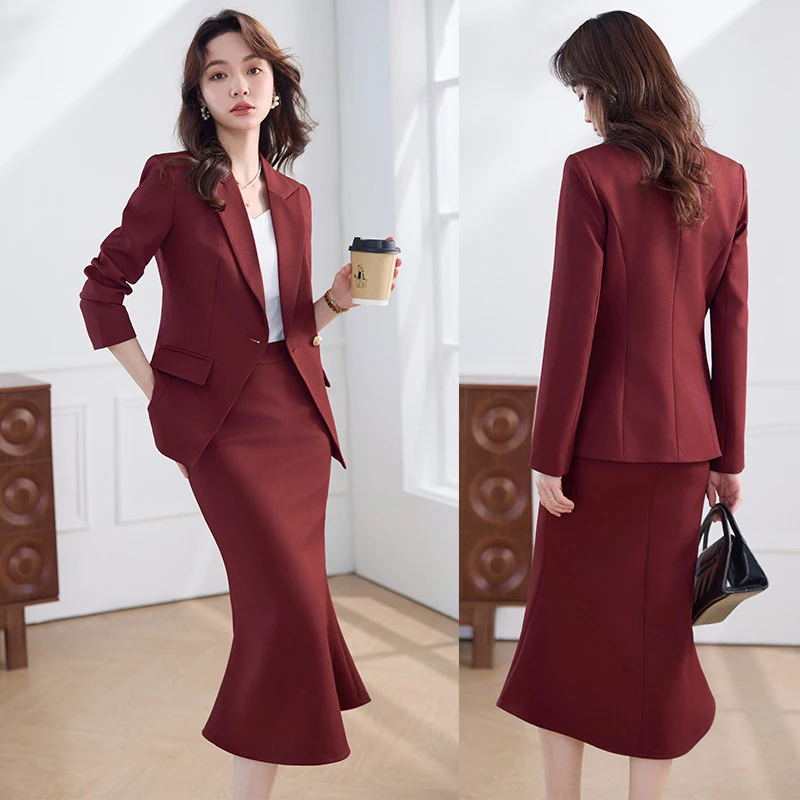 

Women's suit skirt2025Spring and Autumn New Style Elegant and Stylish Two-Piece Set for Petite Women: Blazer and Fishtail Skirt