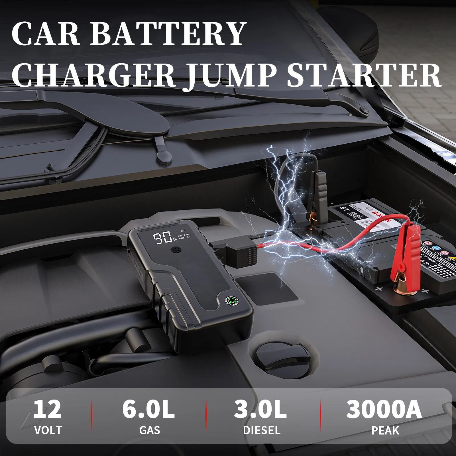 Portable 6400mAh 12V High-Power Battery Charger Multi-Function Car Jump Starter Power Bank For Trucks Motorcycles 1000A Peak