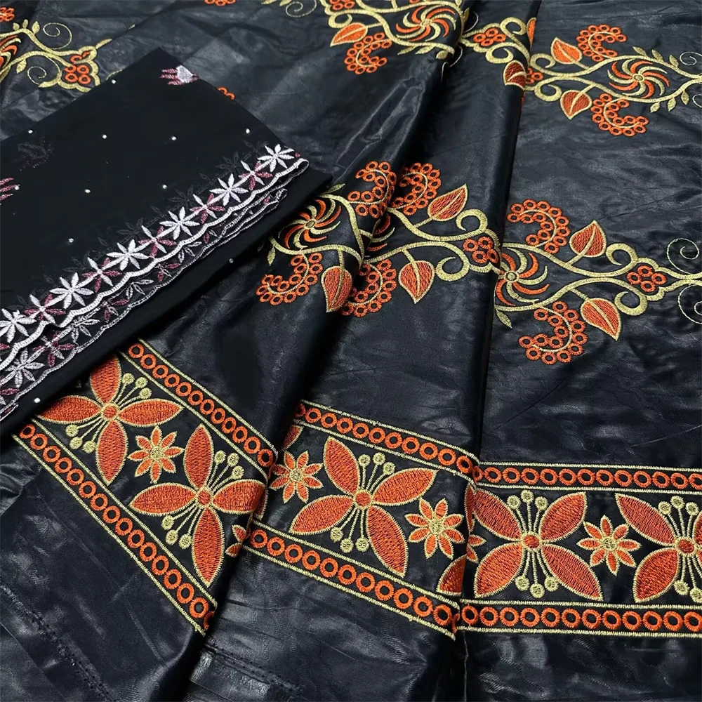 New 5+2 Yards White Bazin Riche Fabric Good Quality 100% Cotton Guinea Brocade Garment Fabric Orange Africa Fabric Sewing Robe