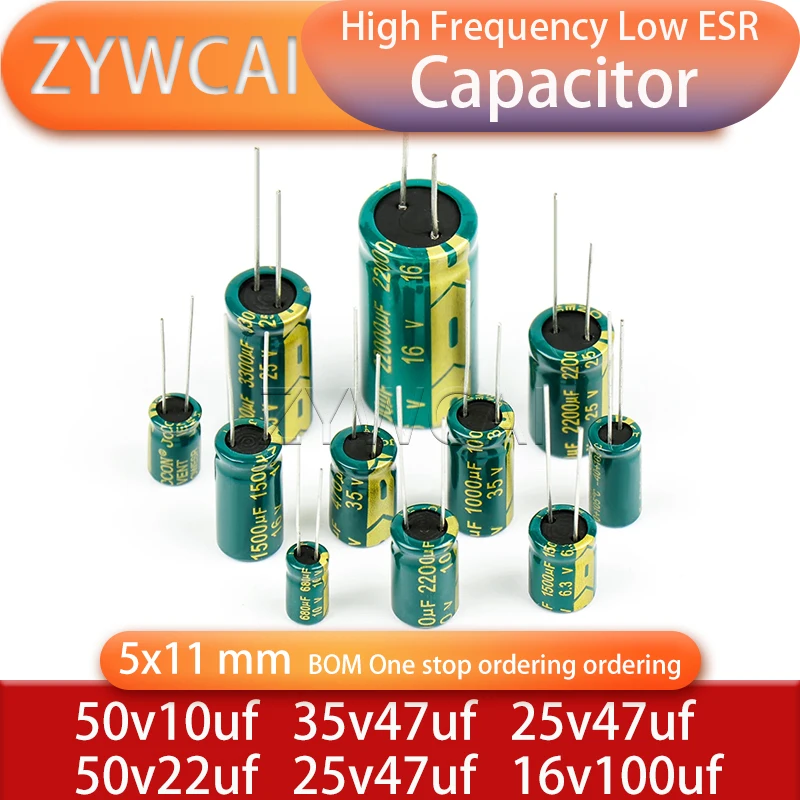 16v100uf 25v47uf 35v47uf 50v10uf 50v22uf 5x11 105 °   50PCS ความถี่สูงความต้านทานต่ํา Electrolytic Capacitor