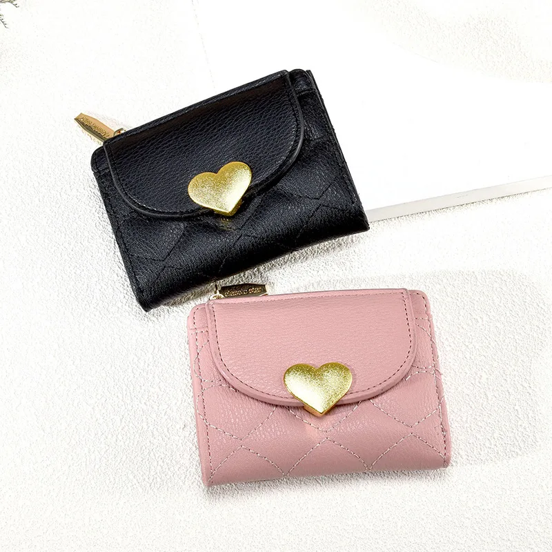 Women Wallet Fashion Short Wallet PU Leather Zipper Hasp Ladies Purses Money Coin ID Card Holder Bag Girls Cute Pink Purse Bag