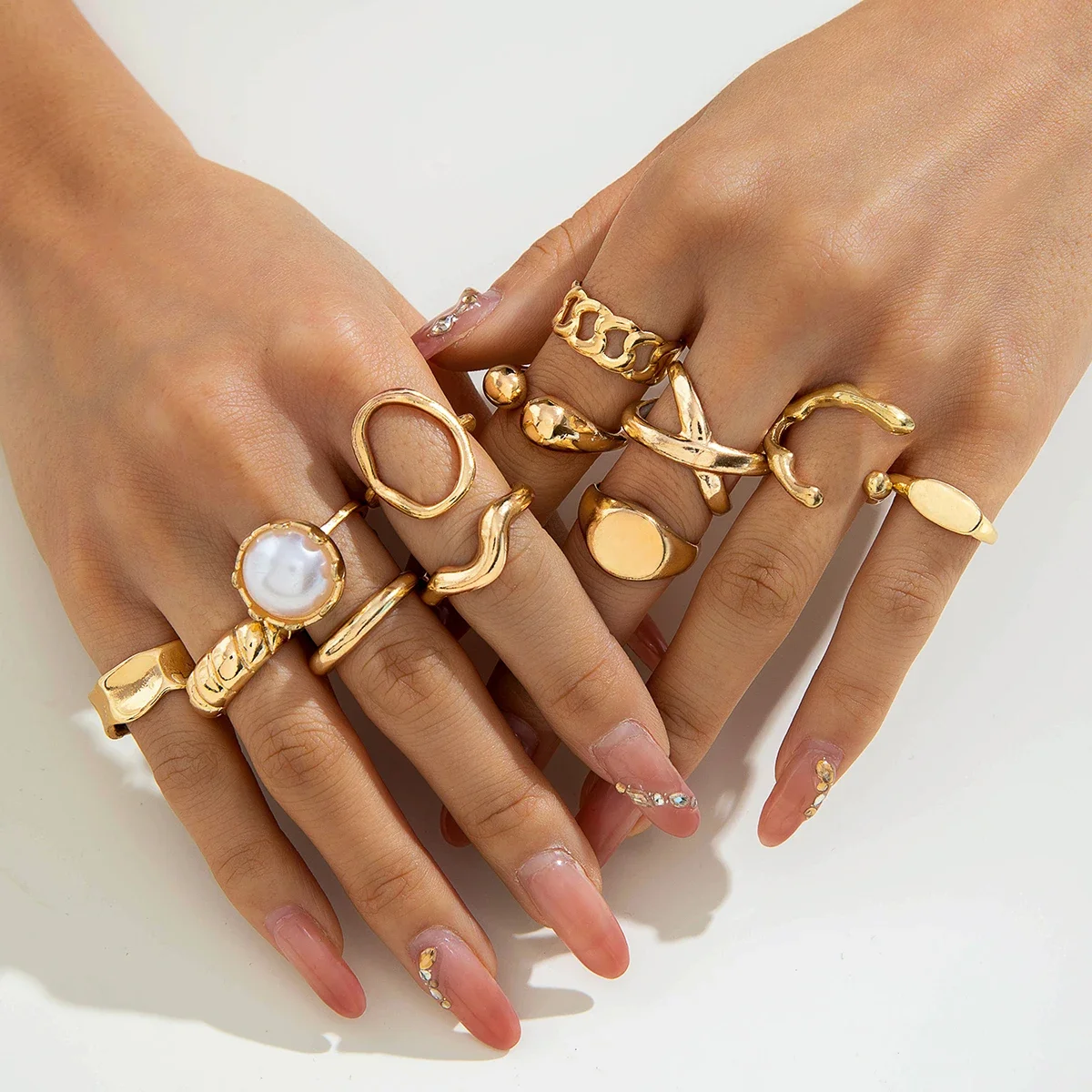 Tocona 2024 موضة جديدة فاخرة تقليد اللؤلؤ حلقة مفتوحة مجموعات للنساء أنيقة الذهب اللون خاتم مجوهرات اكسسوارات الحفلات