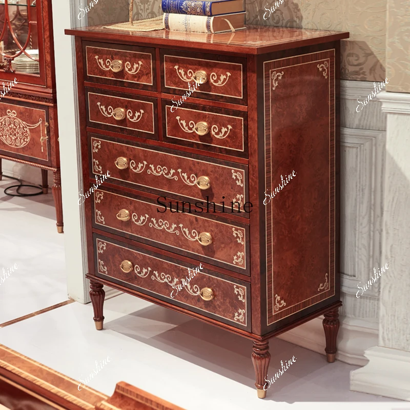 

English neoclassical solid wood bedroom drawer storage multi-chest cabinet FT