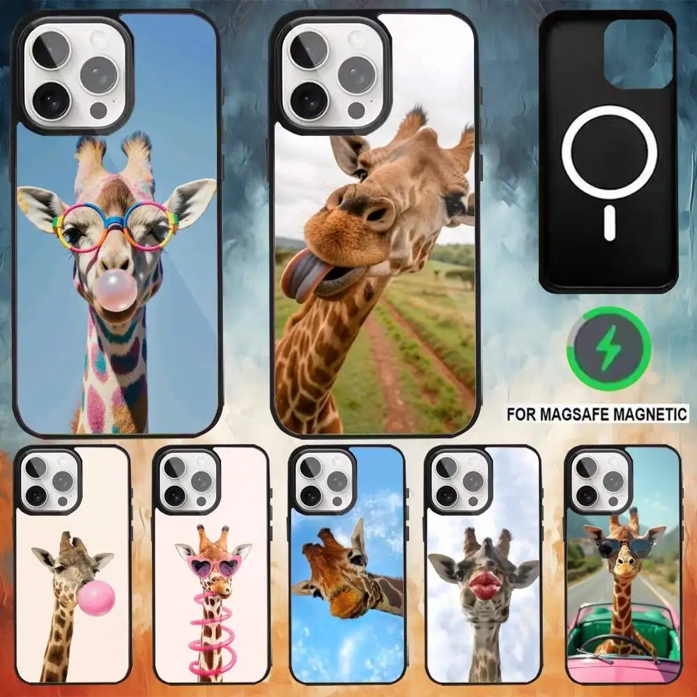 

Cute Funny Animal Giraffe Phone Case For iPhone 17,16,15,14,13,12,Plus,Pro,Max For Magsafe Magnetic Wireless Charge