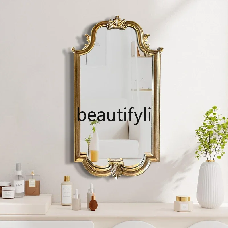 

French light luxury, home bedroom high-end wall-mounted dressing mirror, living room entrance wall engraved decorative mirror CQ