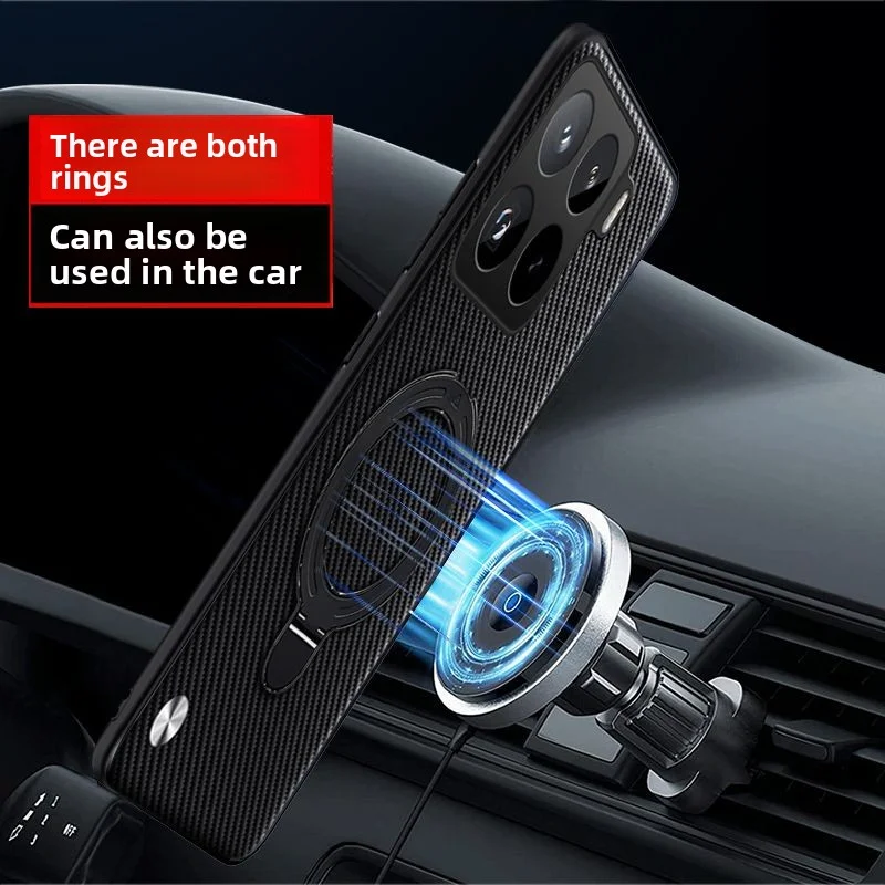 Fashionable Carbon Fiber Texture PU Leather Phone Case for Xiaomi 17T 17TPro 15T 15TPro 14T Pro Annular Magnetic Support Shell view 4