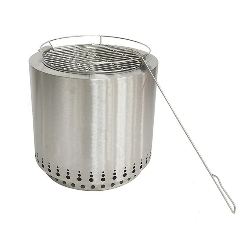 OEM Courtyard Outdoor Camping Stainless Steel Smokeless Bonfire Round Charcoal Burning Fire Pit Wooden Camping Stove