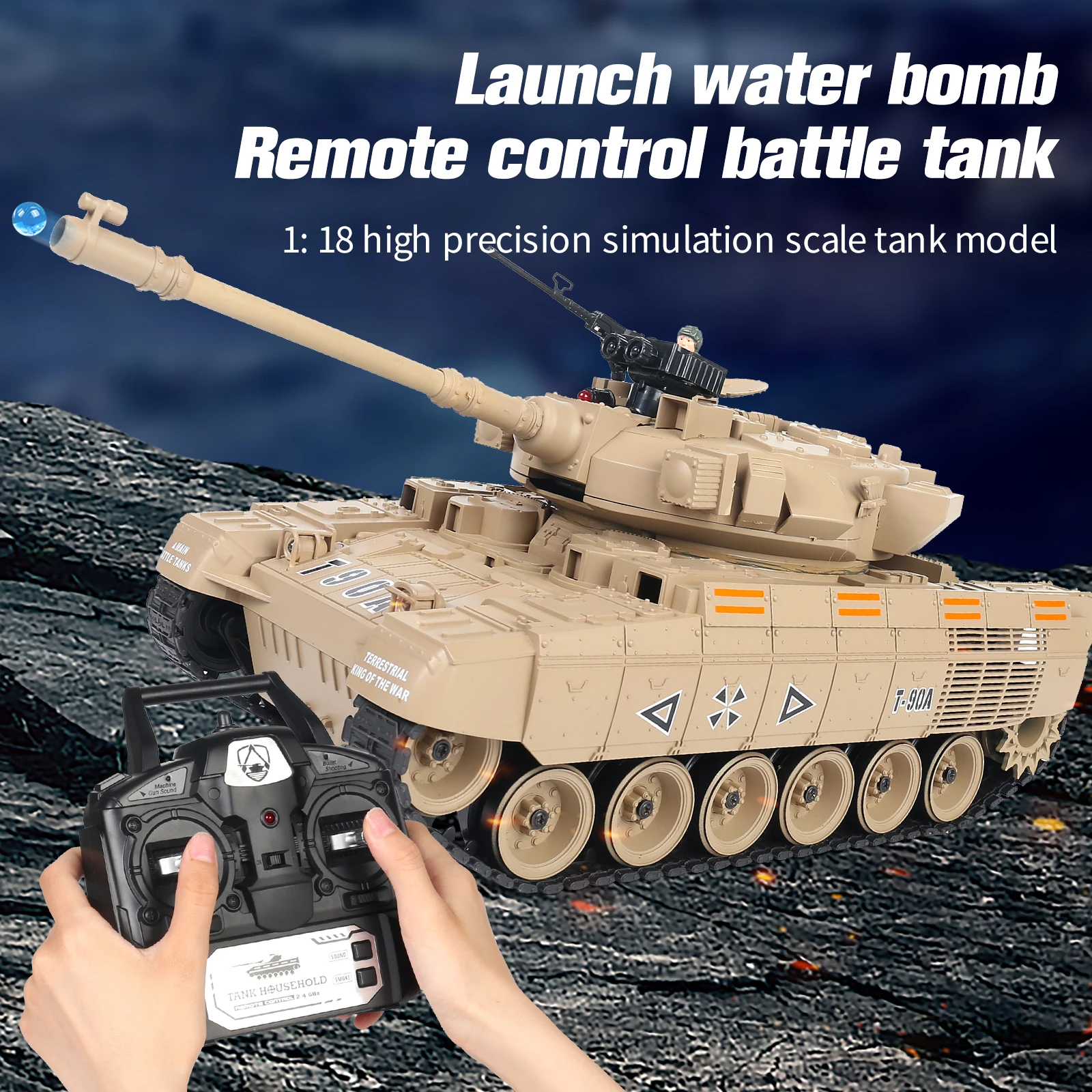 Coolbank 1/18 RC Battle Tank telecomando russo T90 / T90A Tank con effetti sonori luci che spara Tank Toys for Boys 14 +