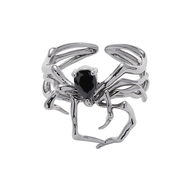 Electroplating Black Heart Spider Web Opening Finger Rings Irregular Halloween Punk Gothic Ring Unisex Party Jewelry Gifts