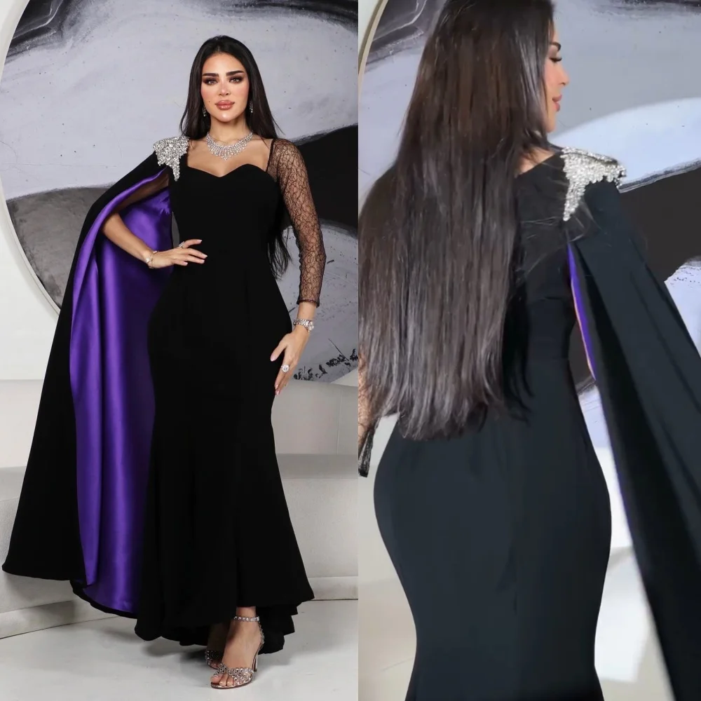 

Evening Jersey Sequined Beading Ruched Homecoming A-line Square Neck Bespoke Occasion Gown Long Dresses