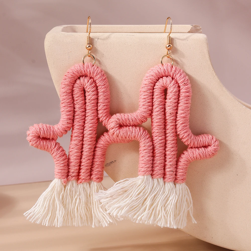 Aihua handgemachte gestrickte Regenbogen Kaktus Ohrringe für Frauen Mädchen schöne gehäkelte Wüste grüne Pflanze Ohrringe Sommers chmuck Geschenke – Detail 8