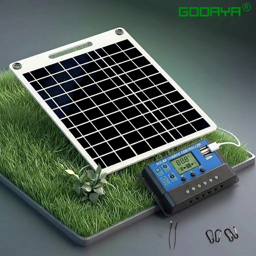 Solar Panel Charger Kit with100A Smart Controller Portable Charger for Home RV Camping Includes Hooks Cables & Alligator Clips