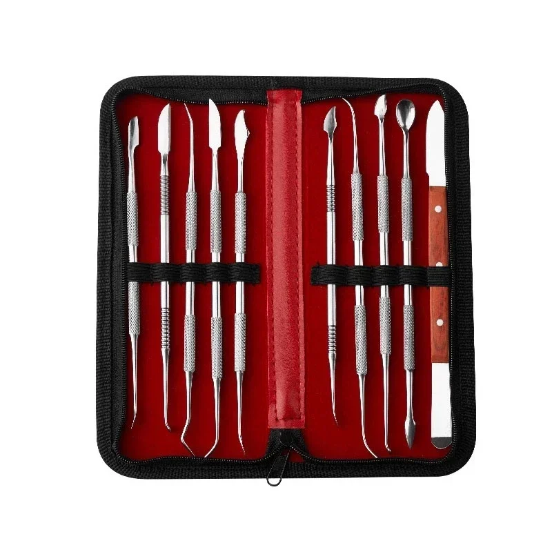 10 unids/set de espátula de cuchillo de yeso para tallado Dental, práctico kit de herramientas de dentista de cera de dientes de acero inoxidable, instrumento Dental práctico