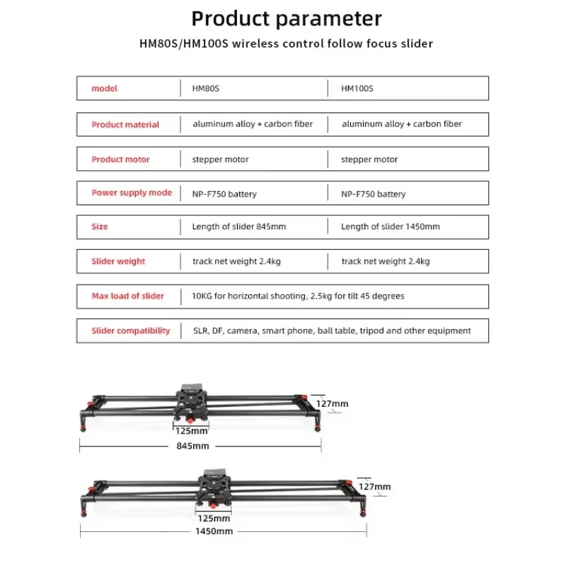 Slider per videocamera professionale con controllo wireless Dolly HM80S Pro Video Tool