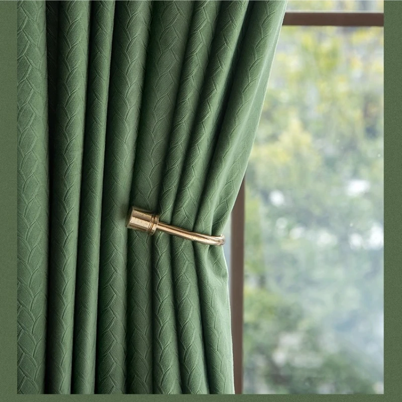 

Light Luxury Chenille Blackout Curtains Matcha Green UV Protection Soundproof Drapes for Living Dining Bedroom Home Decor Custom