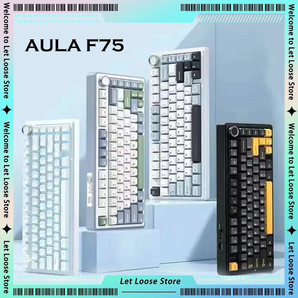 AULA F75 Glacier Blue Mechanical Keyboards 2.4G Wireless Bluetooth Low Delay Three Mode Hot Swap RGB Light Gamer Keyboard Custom