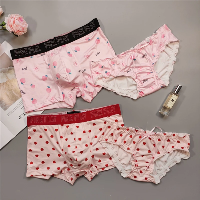 Couple Panties Sexy Lace Ice Silk Fabrics Underwear Low Waist Lingerie Milk Silk Underwear Heart Print Panties Women' Briefs