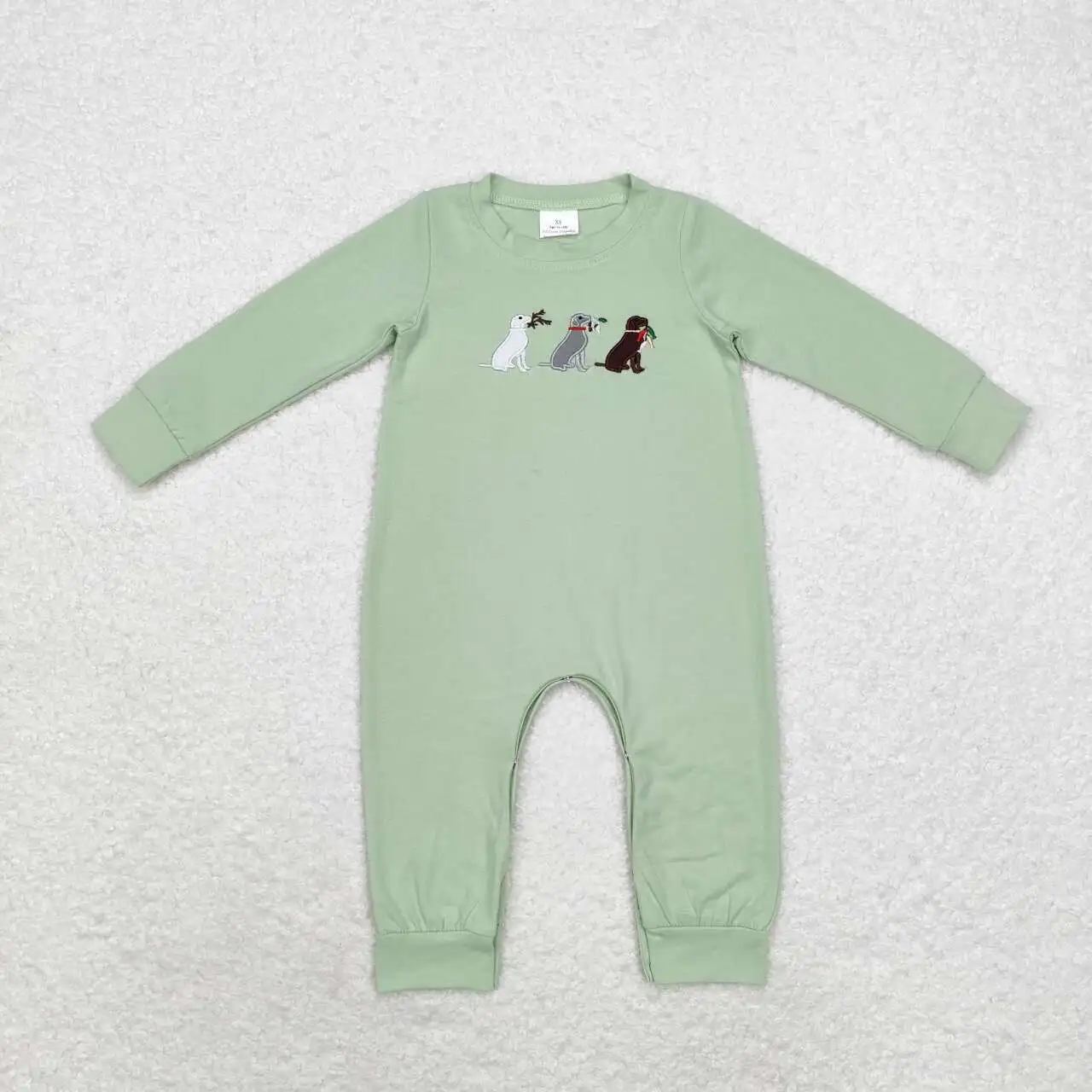 RTS Infant Boutique Wholesale Clothing Baby Boys Dogs Fishing Hunting Embroidery Long Sleeve Rompers Holiday Fall Sleepers