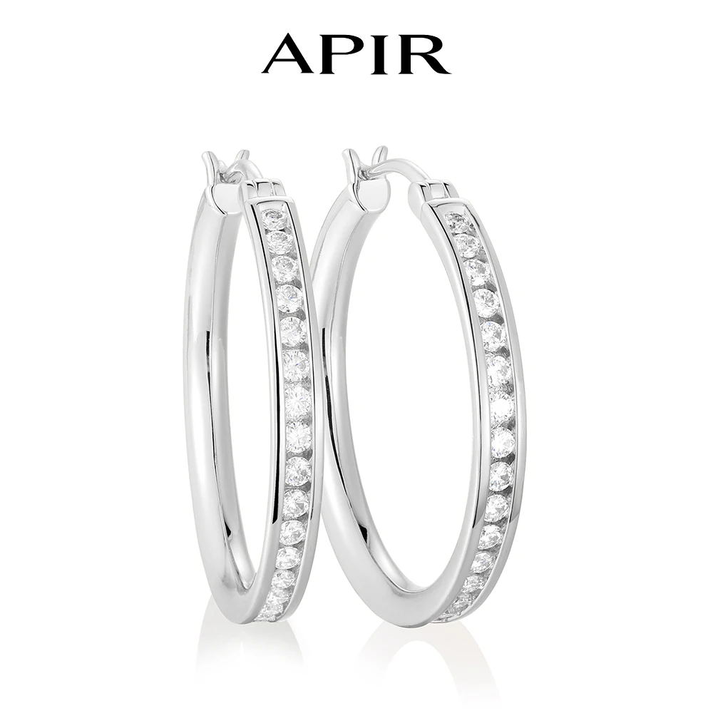 APIR 30MM Full Moissanite Hoop Earrings for Women 925 Silver Needle Sparkling Lab Diamond earrings Daily Wear Fashion Jewelry