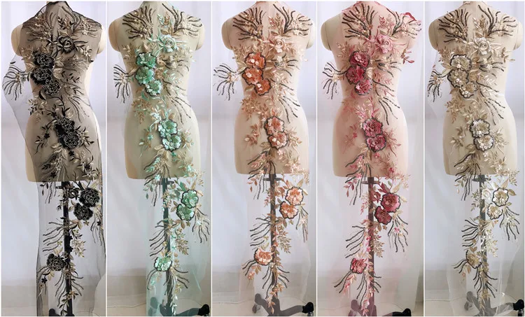 

Beaded gold thread embroidered lace fabric strip super high-precision embroidery Sew On Patches Wedding Dress Decor Floral Patch