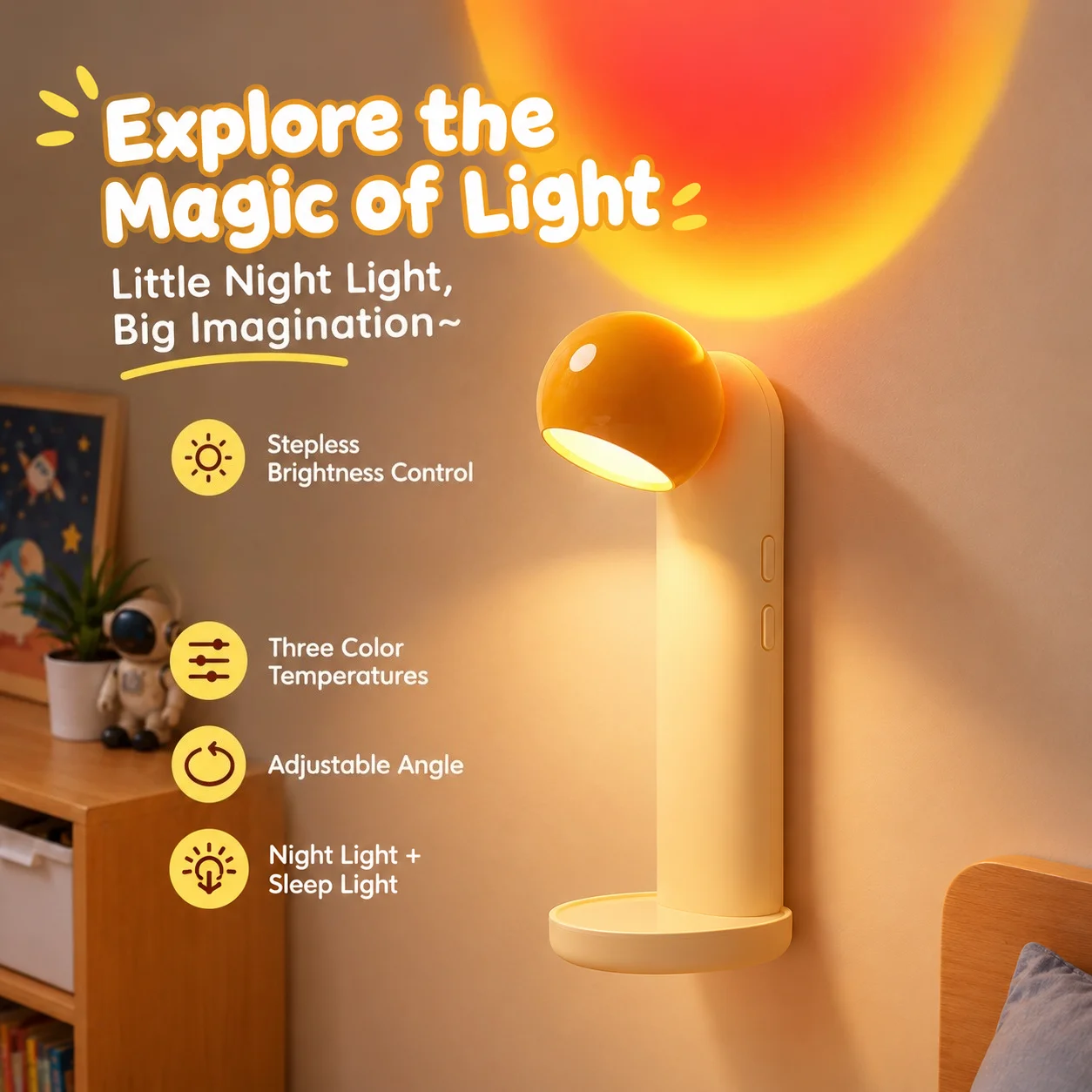 Desktop Sunset Projector Night Lamp Creative USB Rechargeable Reading Lamp Led Night Light for Coffee Bar Home Decor Bedroom