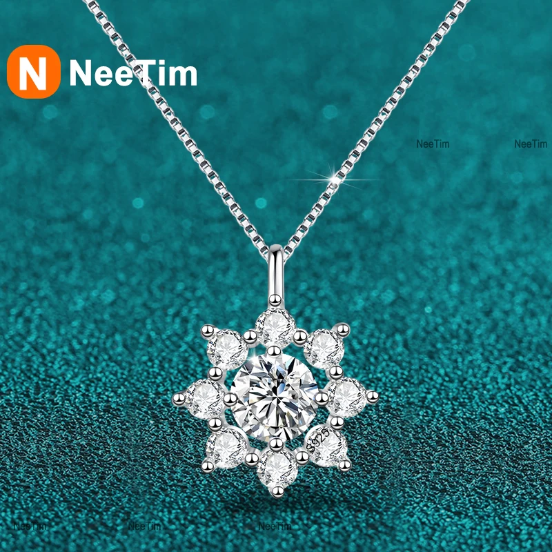 NeeTim 0.5ct Moissanite Necklace for Women s925 Sterling Silver with Gold Plated Lab Diamond Necklaces Chain Wedding Jewelry
