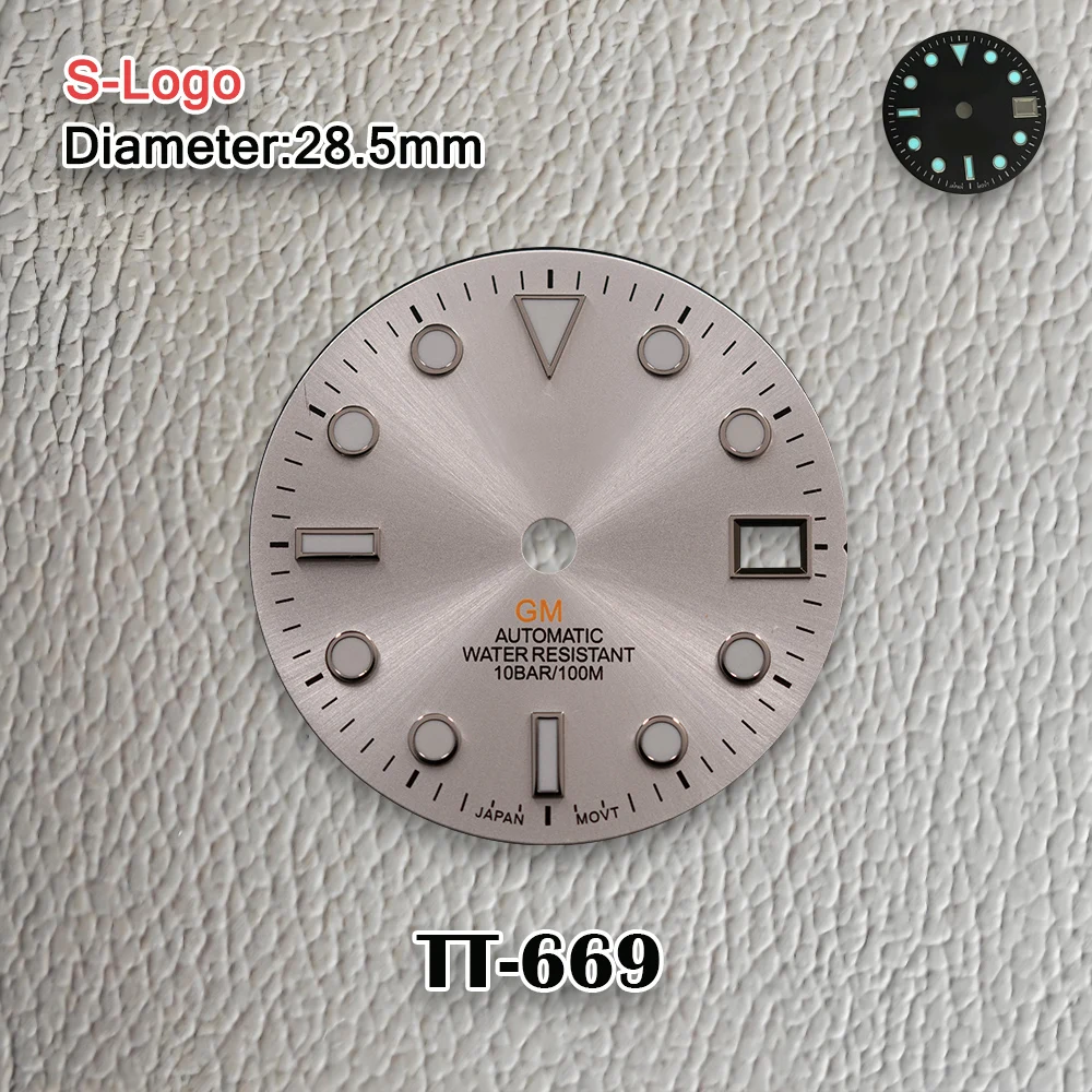 جديد 28.5 مللي متر S شعار NH34 GMT الطلب الأسود الهاتفي الفضة شعار صالح NH34 حركة الجليد الأزرق مضيئة ساعة تعديل الملحقات