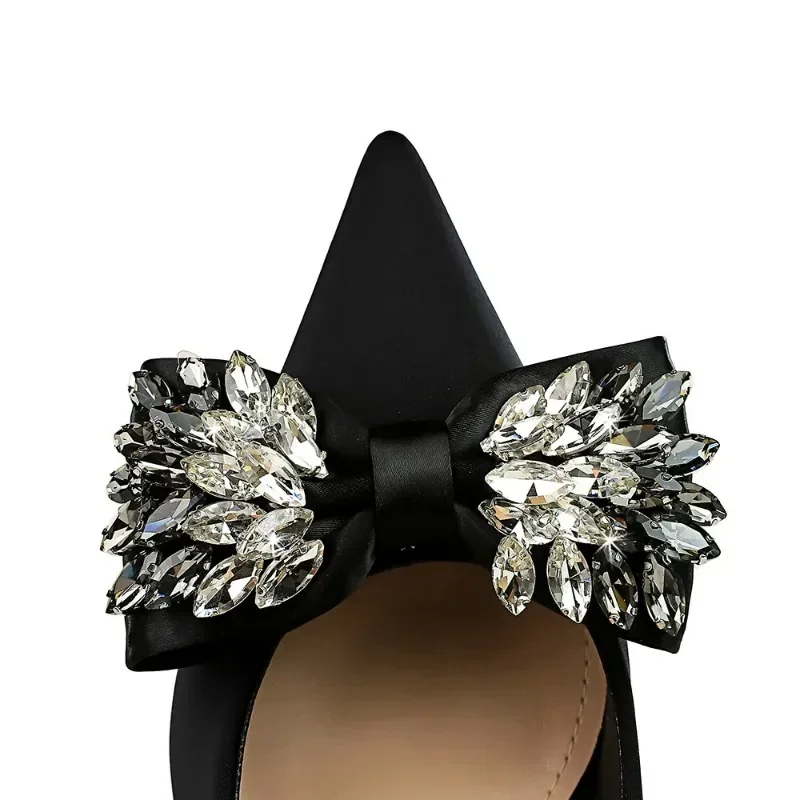 مضخات حرير من إصبع القدم مدبب للنساء ، عقدة فراشة ، رقيقة ، غطاء كعب ، أحذية فستان ، الزفاف ، الربيع والخريف ، كعب