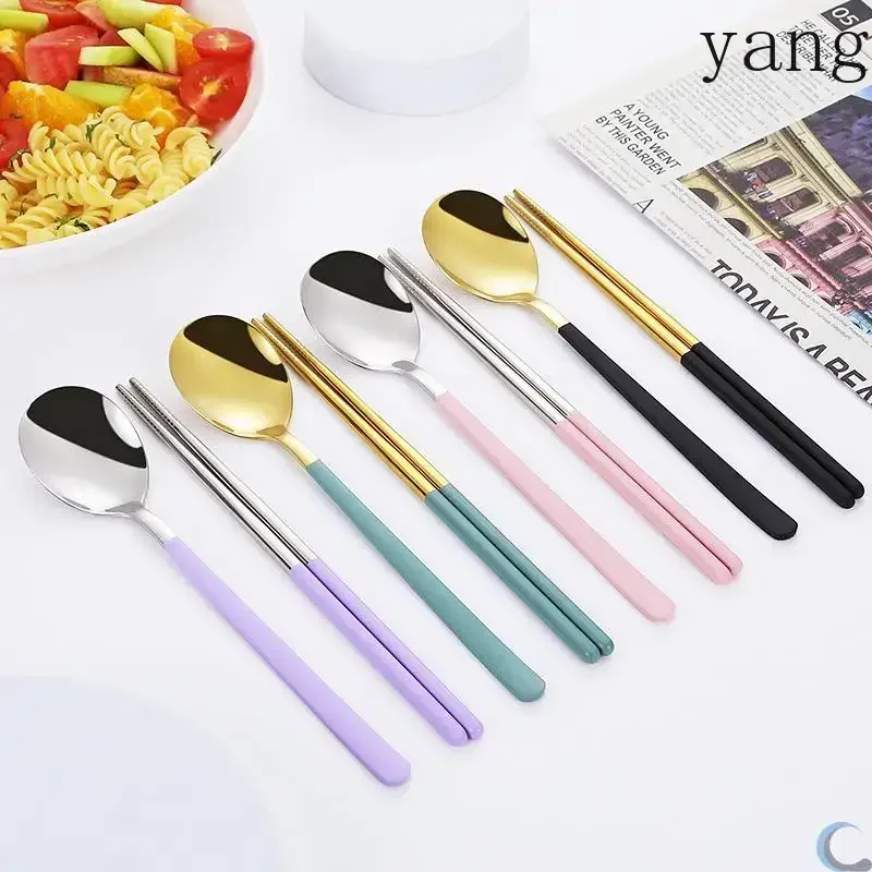 2/3Pcs Cutlery Set Fork Spoon Chopsticks Dinnerware Set 304 Stainless Steel Children Adult Portable Travel Flatware Guitar Box