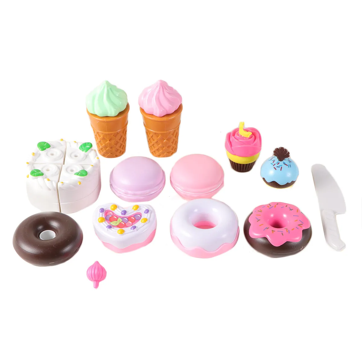 17個入りシミュレーションケーキ、ドーナツ、クッキー、アイスクリームセット、プラスチック製カトラリー、子供向けデザートごっこ遊び、カット遊び、キッチン遊び