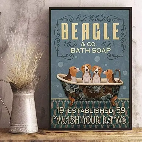 Metal Tin Sign Beagle Dog Bath Soap Wash Your Paws Signs Vintage Tin Sign Retro Sign Aluminum Signs for Kitchen Home