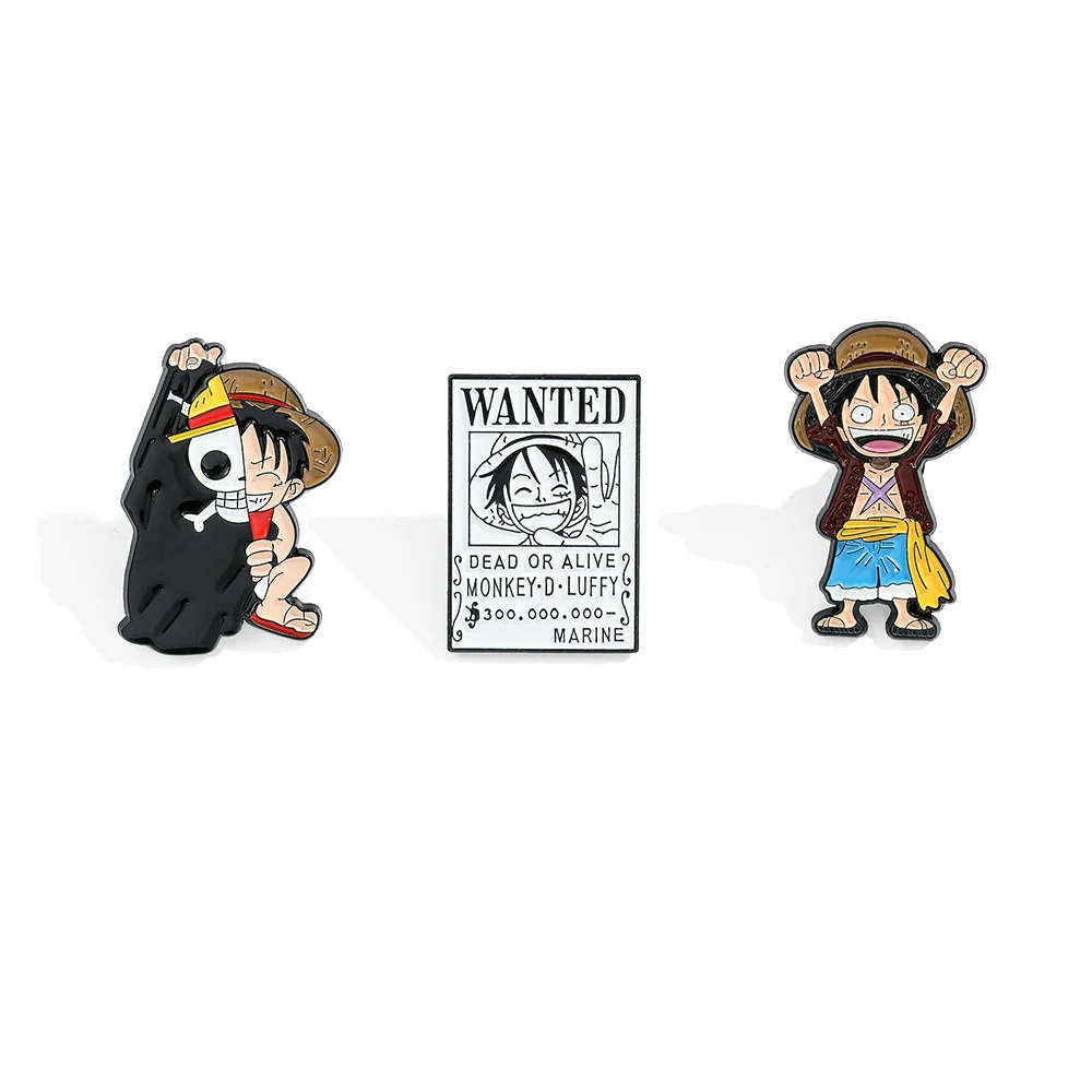 3 Pcs Cartoon Character Brooch Creative Monkey D. Luffy Enamel Pin Backpack Clothes Jewelry Metal Badge Accessories