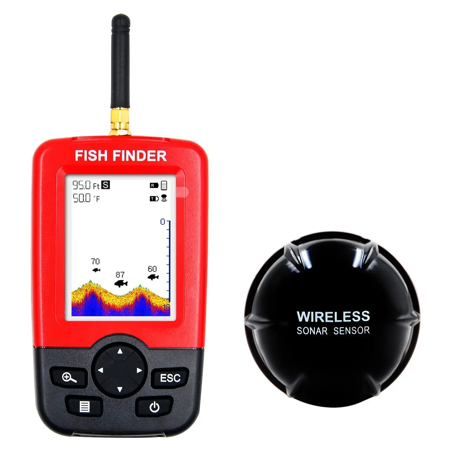 

Portable Wireless Fish Finder Transducer Sonar Sensor 100M Water Depth Finder LCD Screen Echo Sounder Fishfinder