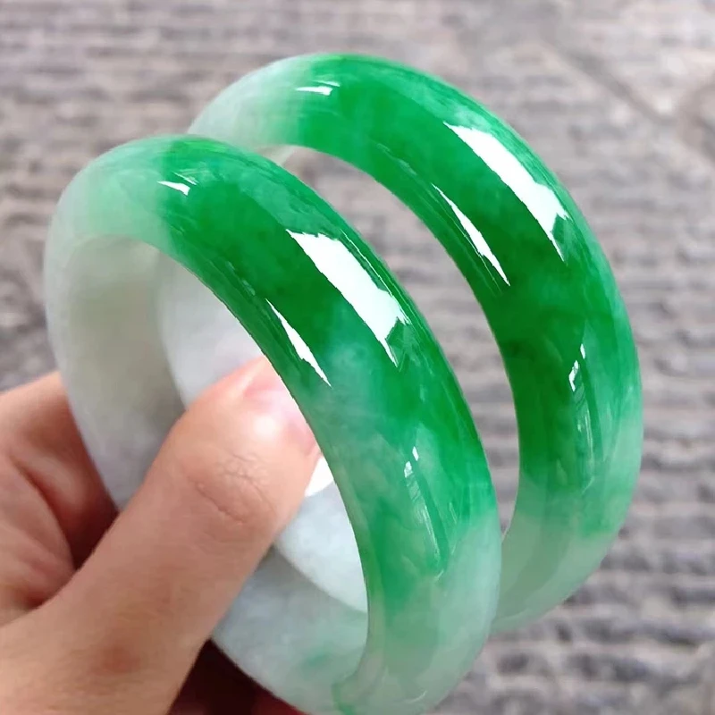 Jewelry Natural Original Ecological Pattern Jade Green Twotone Elegant Bangle