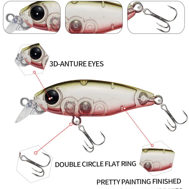 Mini Suspend Minnow 45mm 4g pływający Jerkbait Wobbler magnetyczny długi odlewany przynęta wędkarska twarda sztuczna przynęta szczupak Aspius Tackle — zdjęcie 5
