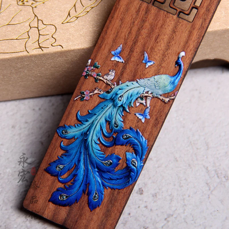 Vintage Wooden Painted Bookmarks Peacock Hollowed Out Bookmarks Reading Books Pagination Marks Teacher Stationery Supplies Gifts