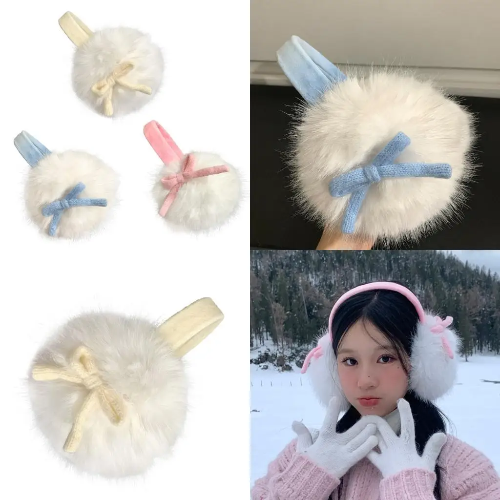 

72XE Модные зимние чехлы для ушей ветрозащитные плюшевые наушники с бантом для холодной погоды