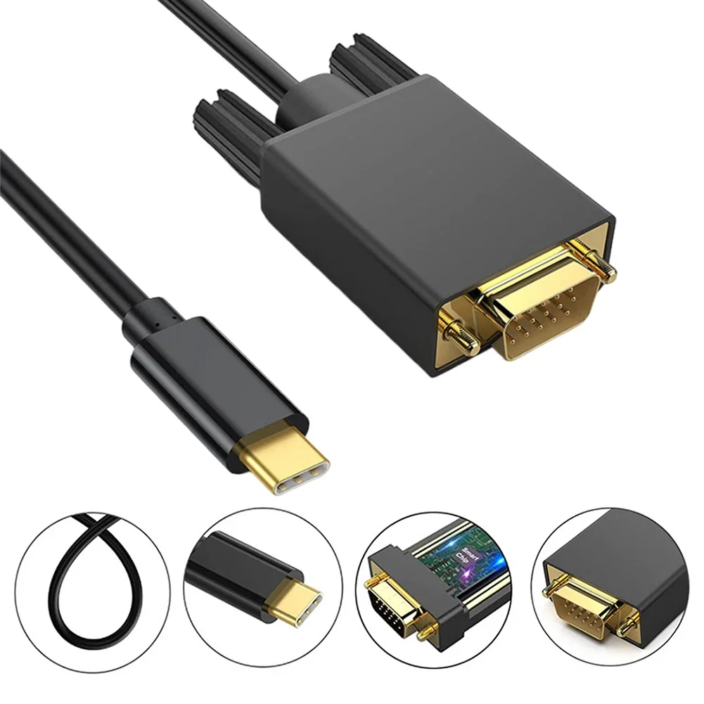 1.8M/6FT USB Type-C To VGA Adapter Cable 10Gbps USB3.1      With Gold-Plated Port For PC Computer Monitor